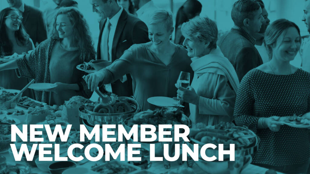 Members gathering at a welcome lunch buffet