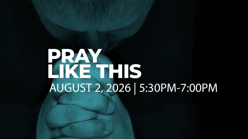 Prayer event flyer with clasped hands and date
